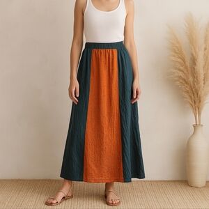 Aysha Bali Linen Rayon Blend Boho Maxi Skirt, Small